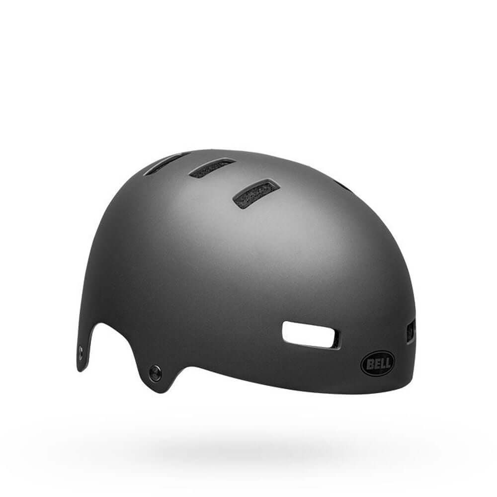 Matte dark gray bicycle helmet with vents and rear adjustment strap