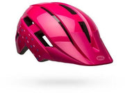 Bell youth bike helmet, glossy pink with black vents and dot pattern