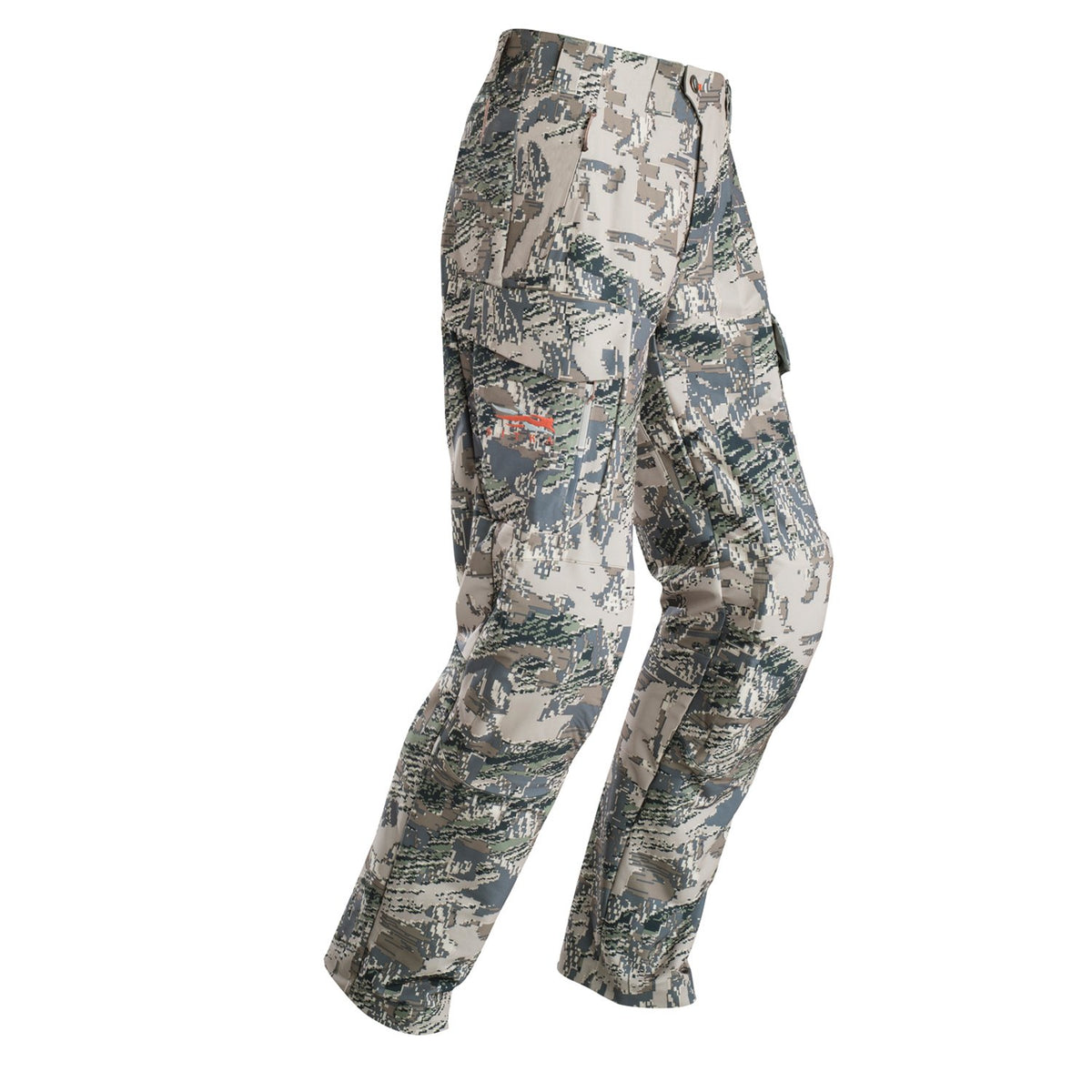 SITKA Gear men’s mountain pant, camouflage with cargo pockets, full view