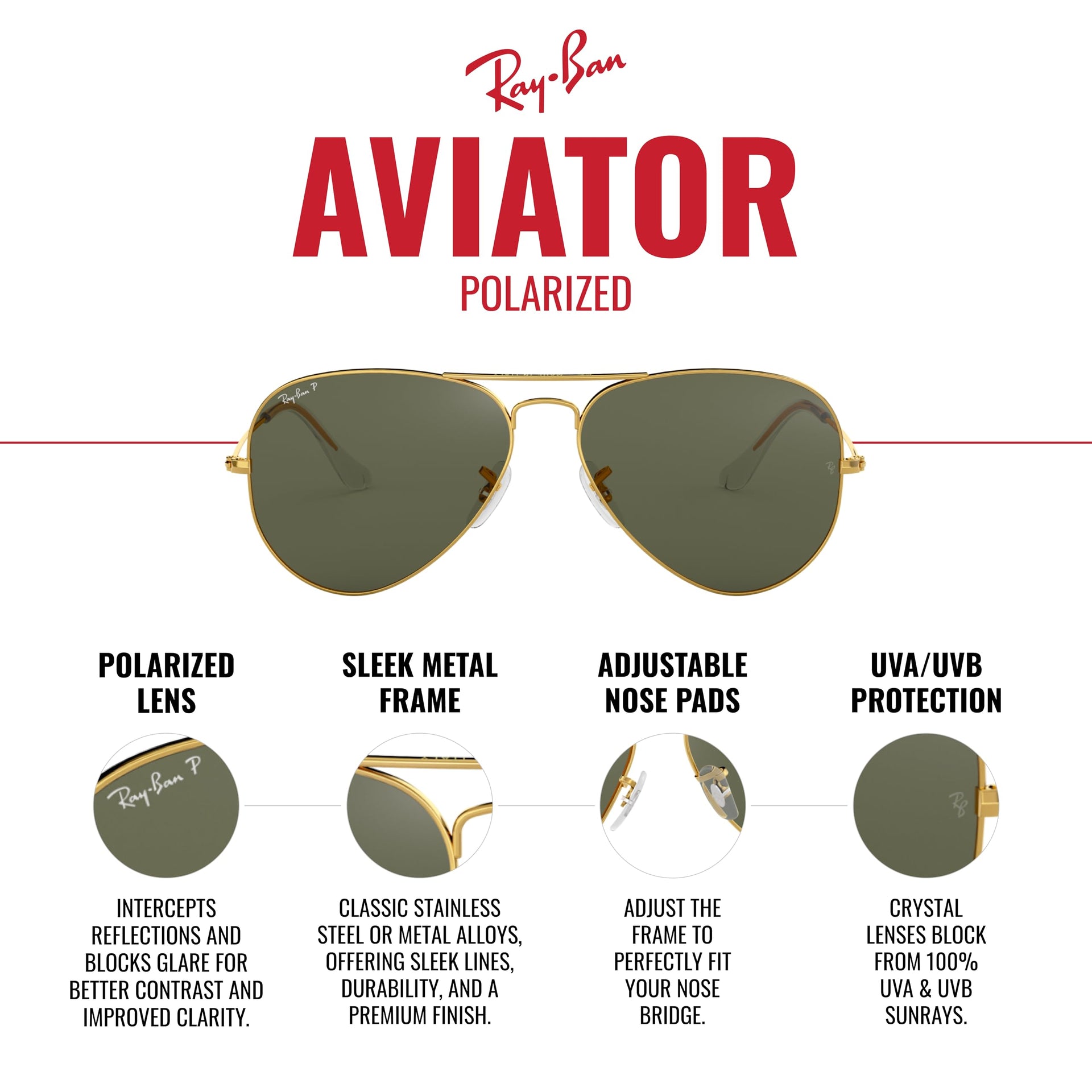 Ray-Ban Aviator RB3025 Sunglasses - Gold/Green Polarized / 55 mm - 805289114550 - Additional Image 2
