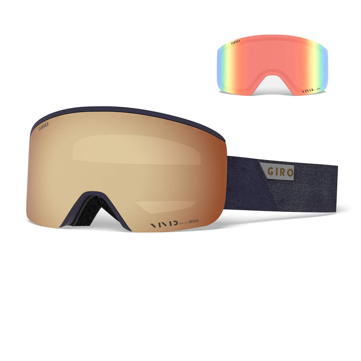 Giro Axis snow goggles with tan mirrored lens; spare rainbow lens included