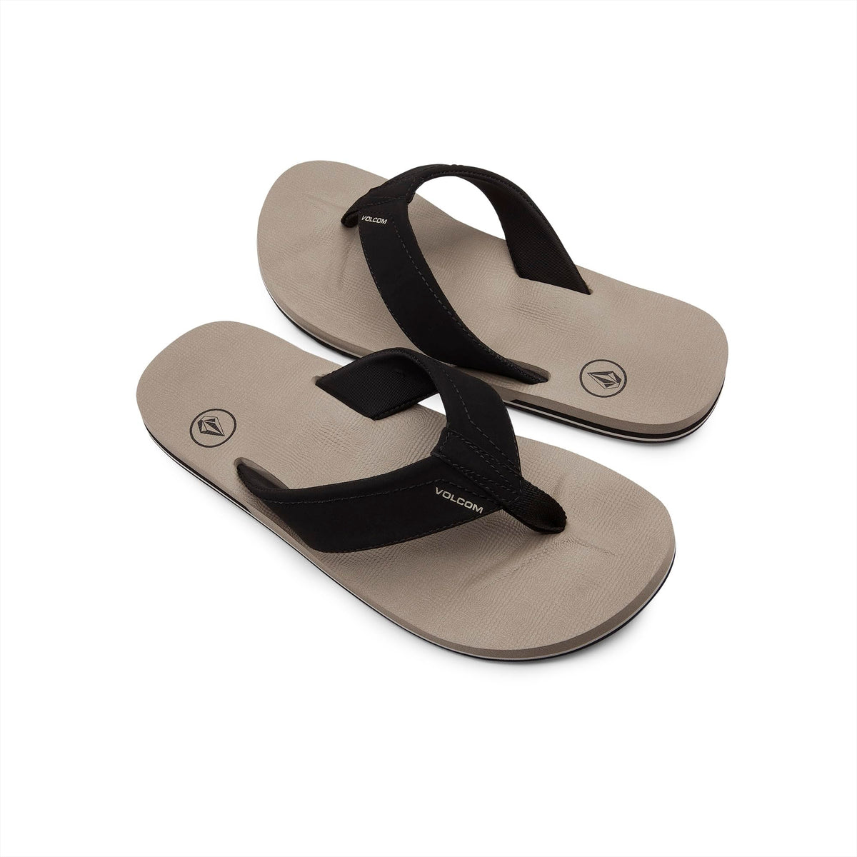 Men's khaki flip-flops with black thong straps and comfort footbed