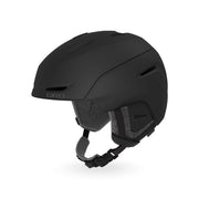 Women's bike helmet in matte black with vented shell and chin strap