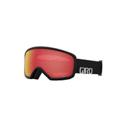 Black youth snow goggles with red mirrored lens and Giro logo strap