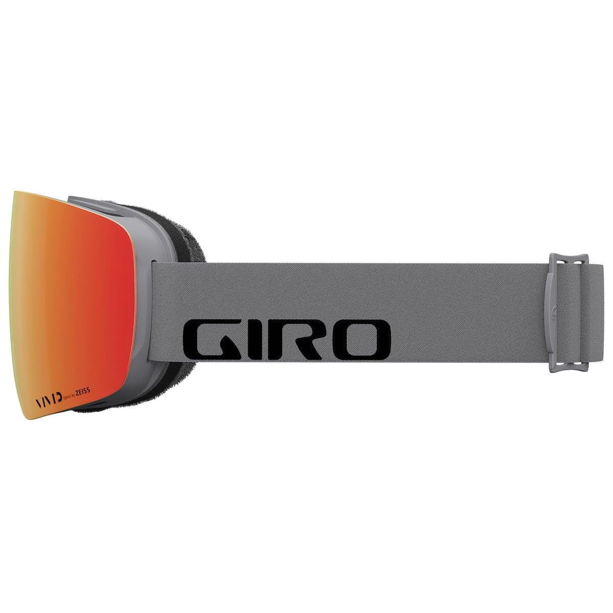 Giro Contour snow goggles with orange-red lens and gray strap, front side view