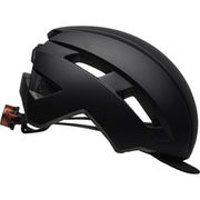 Matte black bike helmet with integrated rear LED light and ventilation channels