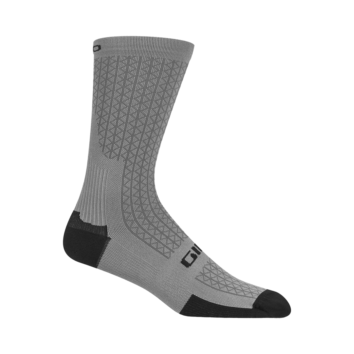 Giro HRc Team sock in charcoal gray with geometric knit pattern and black heel toe