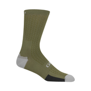 Giro HRc Team sock in trail green with geometric knit pattern and gray heel toe