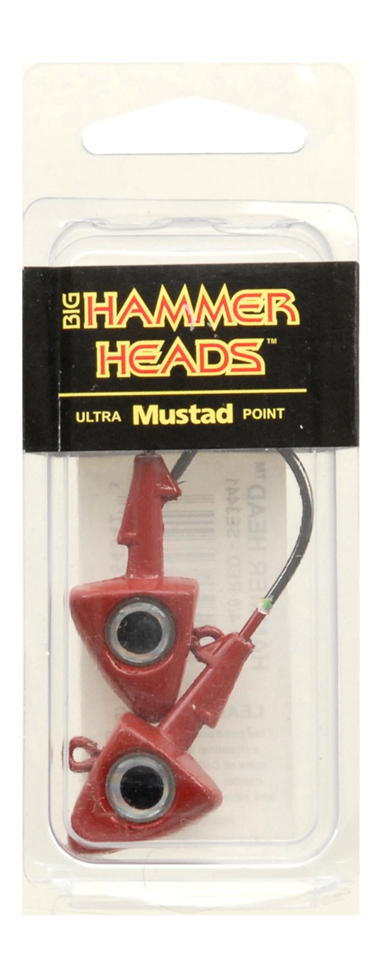 Fishing jig heads with mustad ultra point hooks, two red heads in blister pack