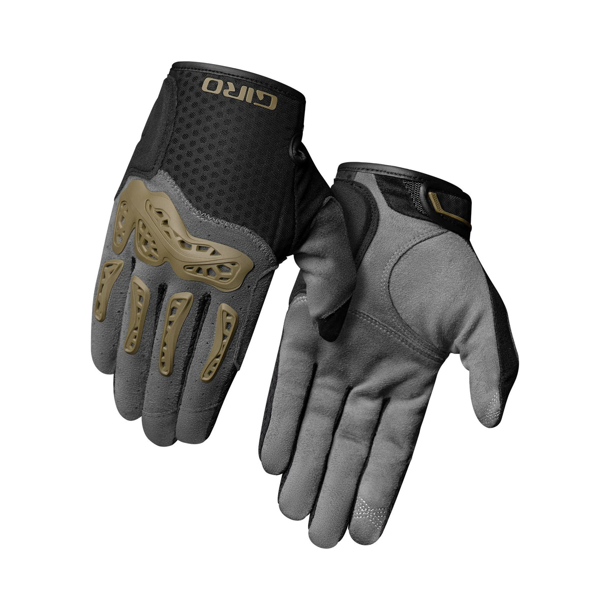 Giro Gnar cycling gloves, dark black with tan palm and padded knuckles