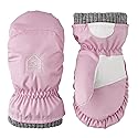Kids rose pink winter mittens with rib knit cuffs and stitched thumb details