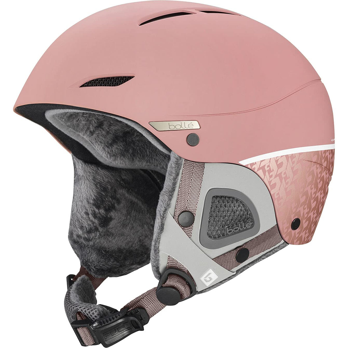Bolle Juliet ski helmet, matte vintage rose, with chin strap and fur lining