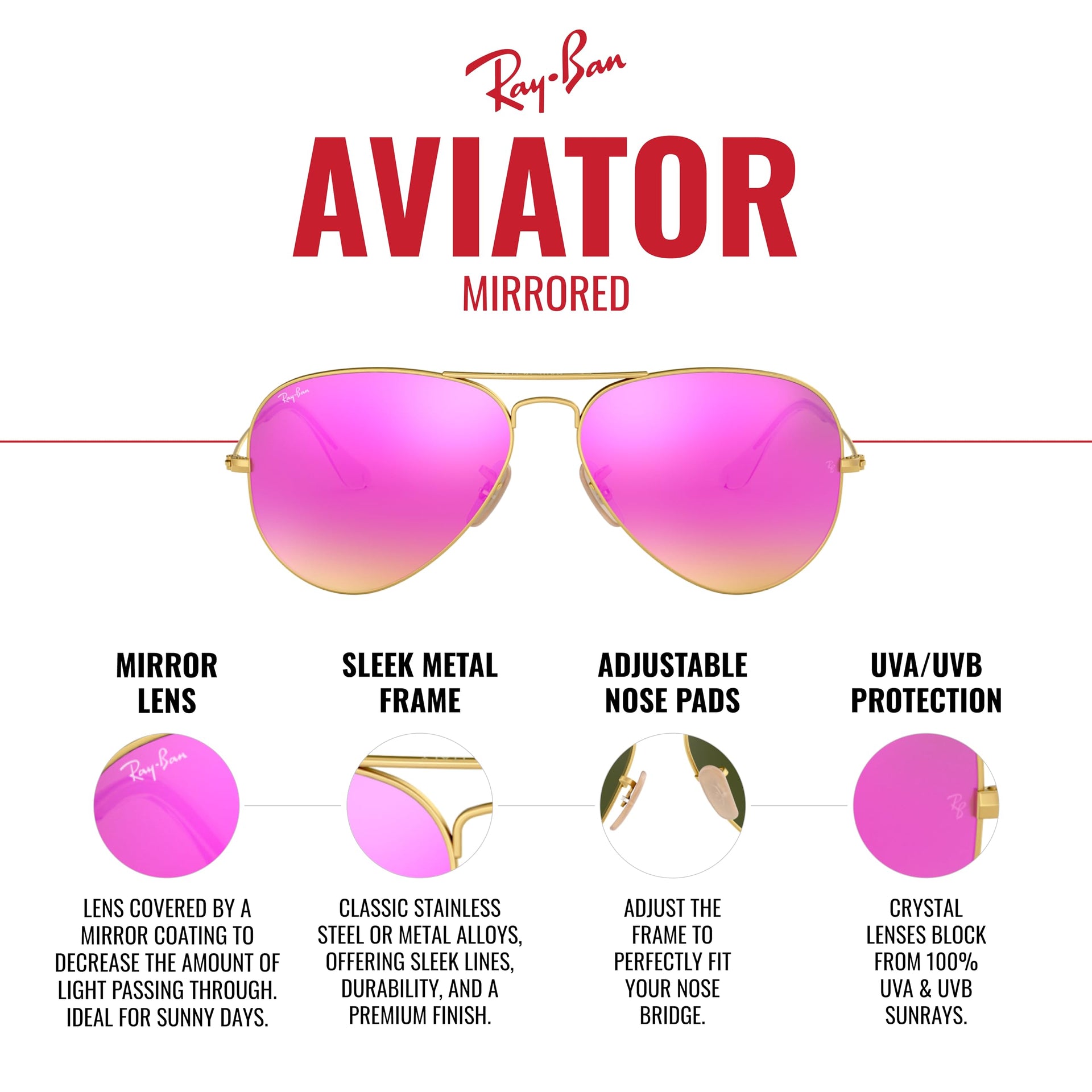 Ray-Ban Aviator RB3025 Sunglasses - Silver/Grey Mirrored / 55 mm - 805289005568 - Additional Image 4