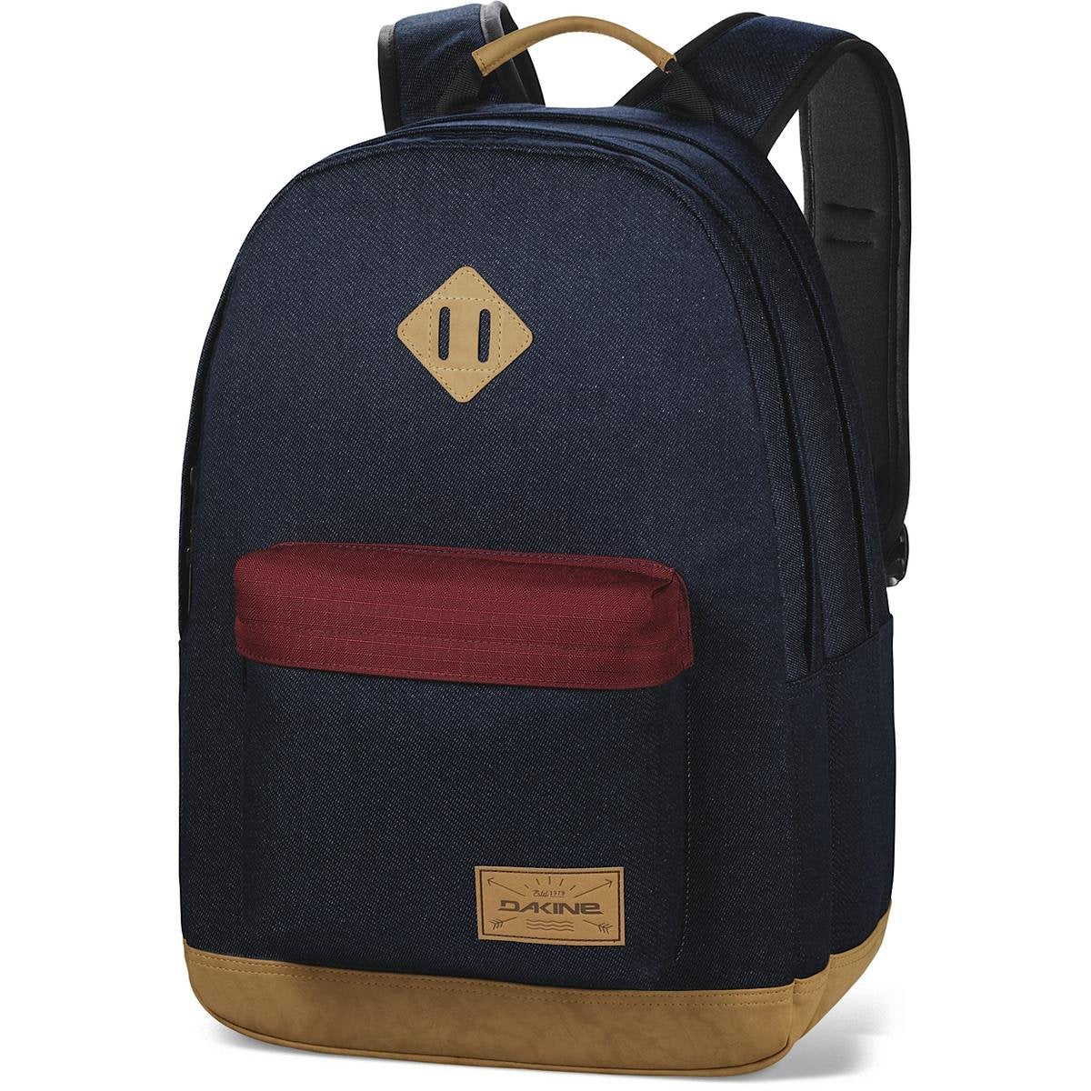Dakine 27L detail backpack in dark navy with tan base and front pocket