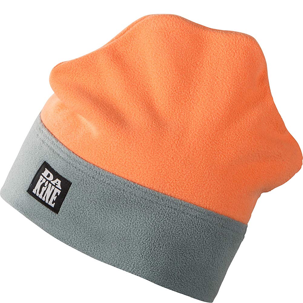 Dakine fleece beanie with orange top, gray brim, logo patch front