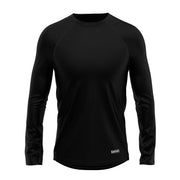 Black long-sleeve crew top with small chest logo