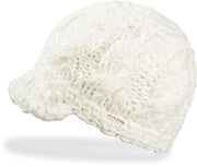 Women’s knit beanie, white chunky textured yarn with small front logo patch