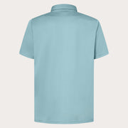 Men's light blue polo shirt back view with short sleeves and ribbed collar