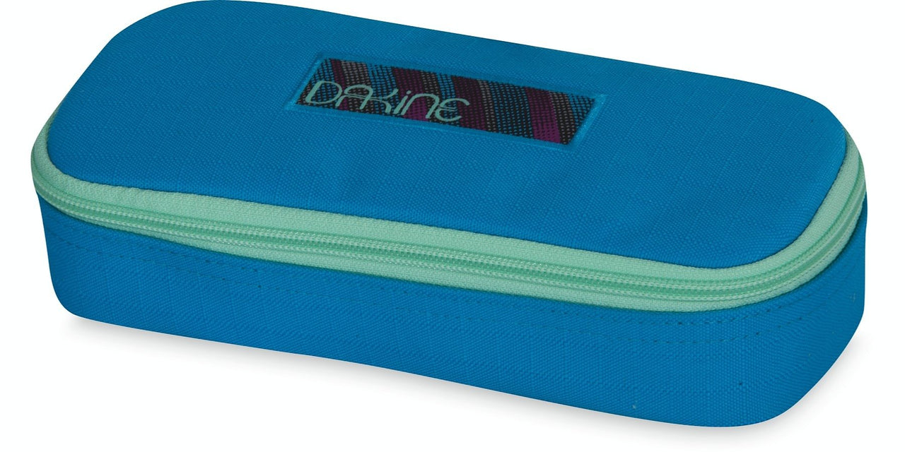 Blue zippered school case with Dakine logo patch