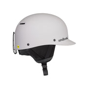 White sport snow helmet with chin strap and side ventilation