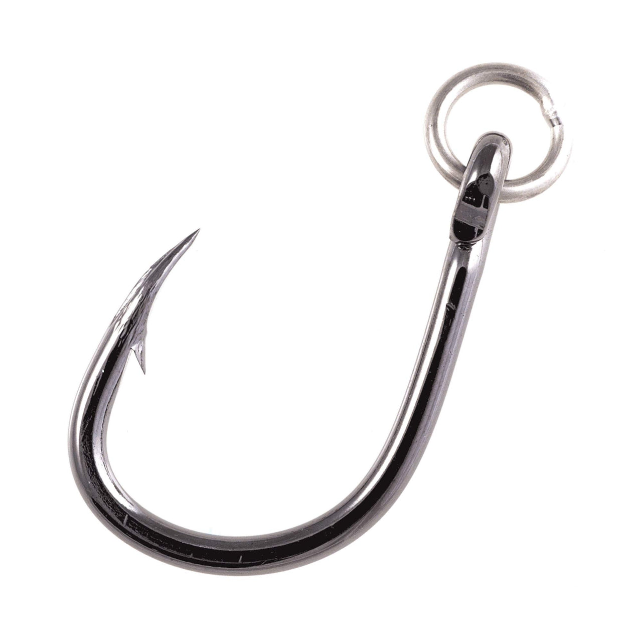 Ringed fishing hook, black nickel finish with stainless loop eye