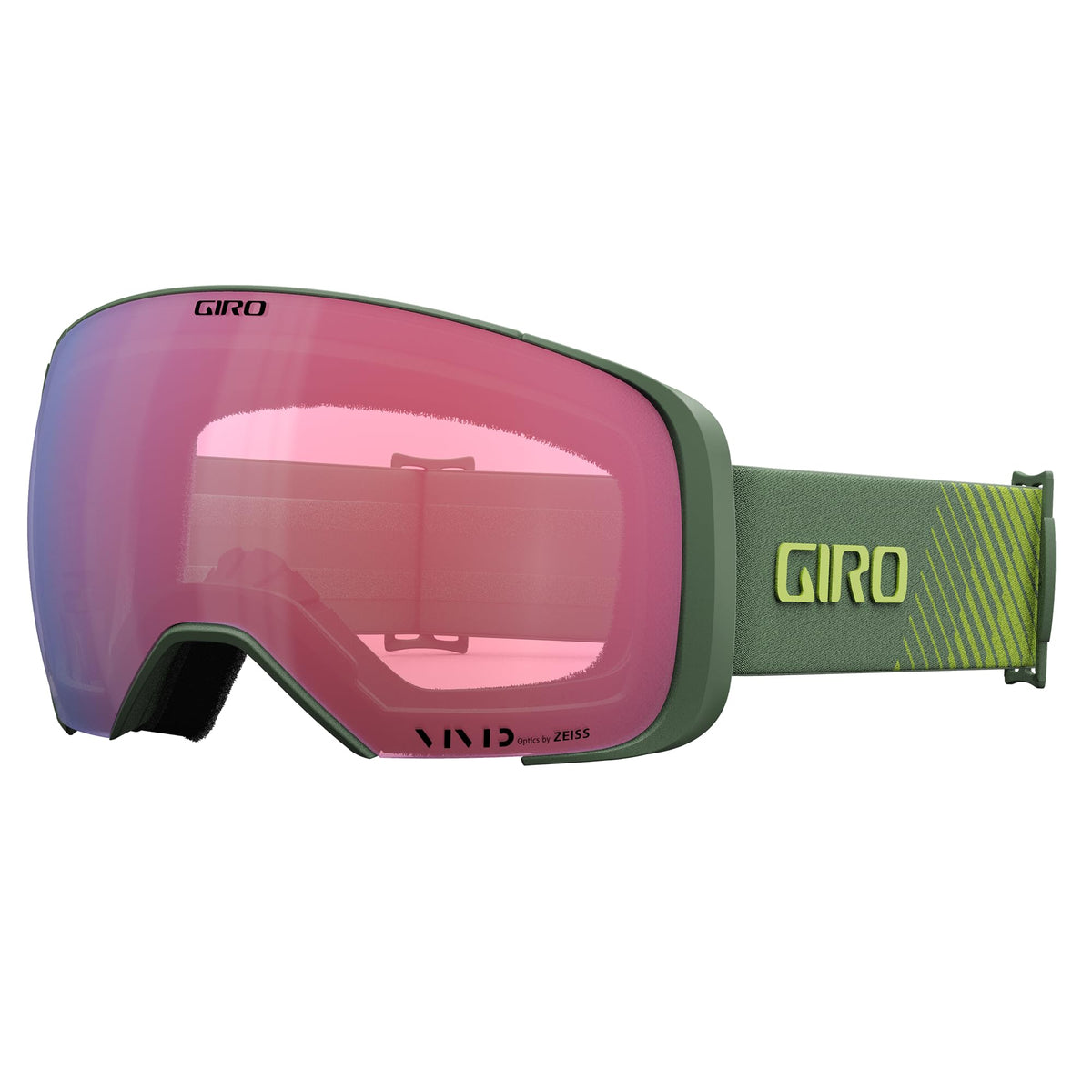 Giro snow goggles with dark green frame and pink mirrored lens