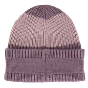 Purple ribbed-knit beanie with cuff band, no logo visible