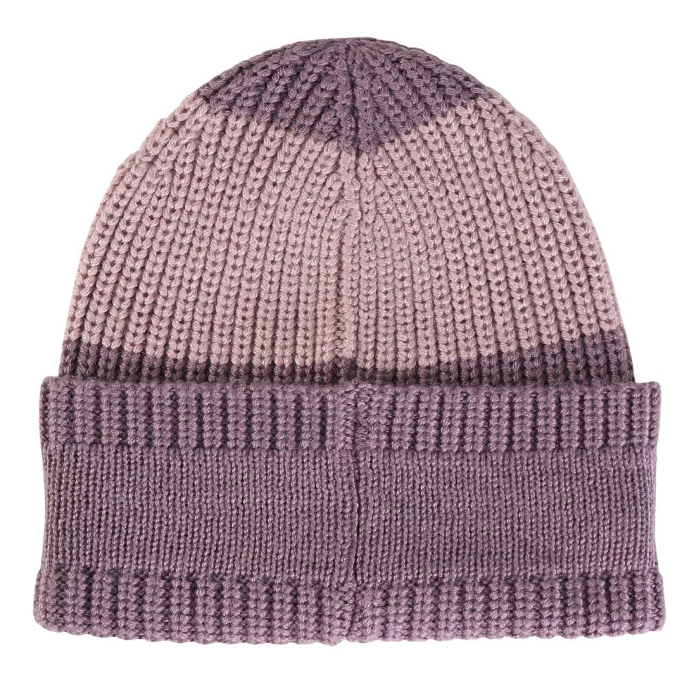 Purple ribbed-knit beanie with cuff band, no logo visible