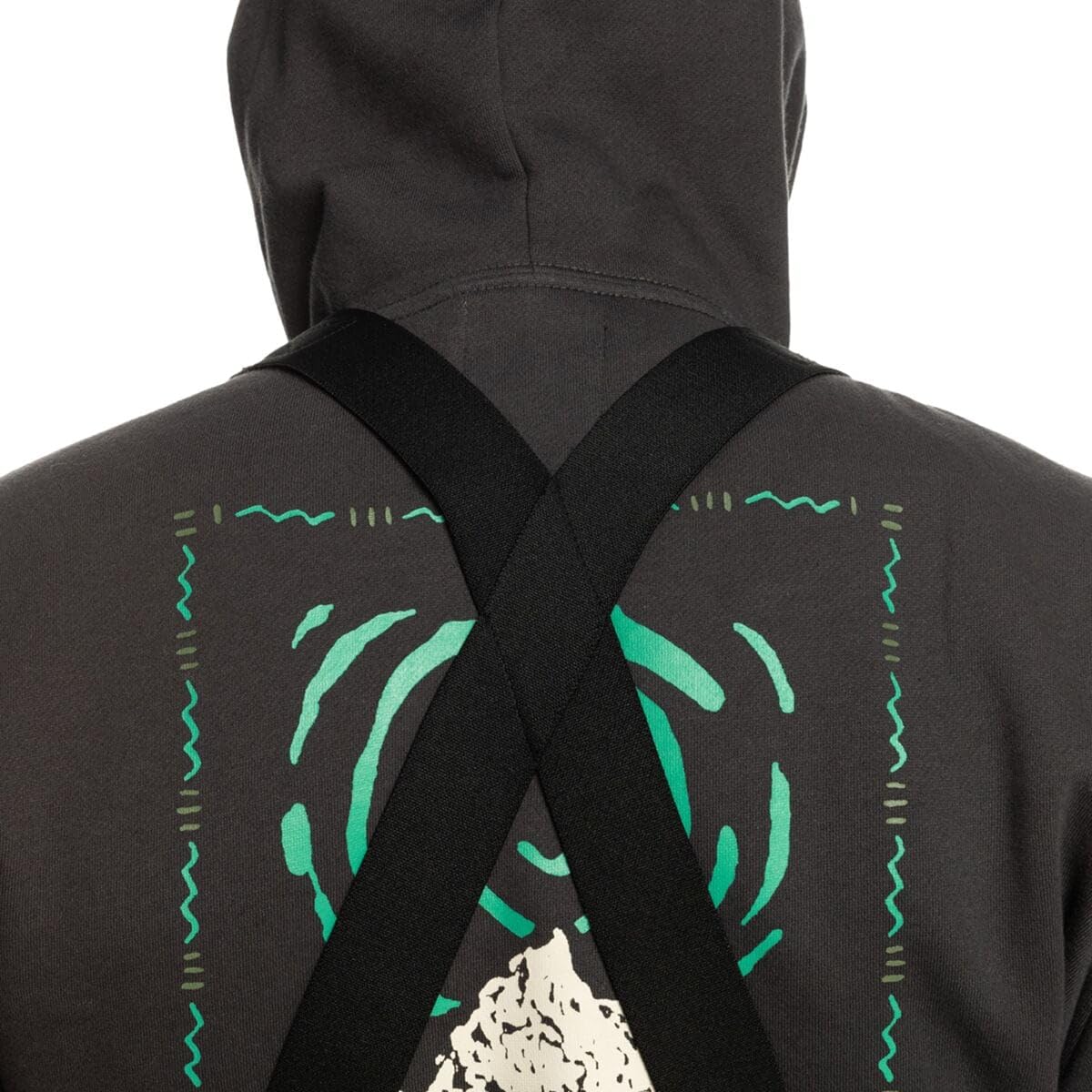 Black bib strap panel with neon green logo graphic