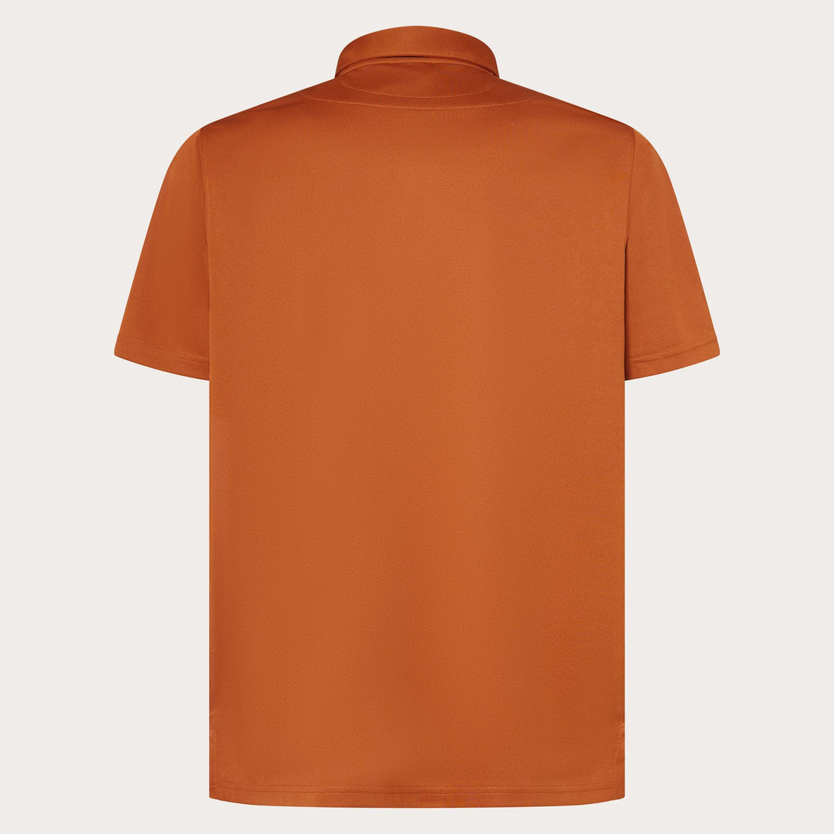 Men's orange polo shirt back view with short sleeves and ribbed collar