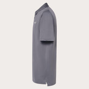 Men's dark gray polo shirt side view with short sleeves and collar