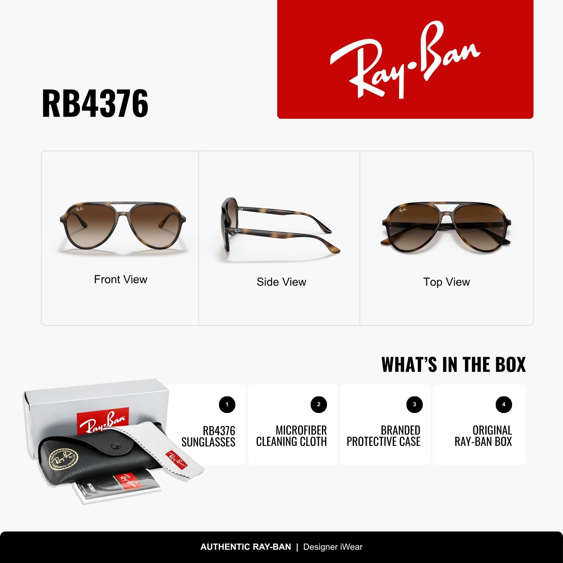 Ray-Ban Aviator RB4376 Sunglasses - Havana / Brown Gradient / Large - 8056597626620 - Additional Image 1
