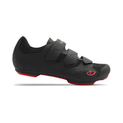 Giro REV cycling shoe, black with red accents, hook-and-loop strap and logo