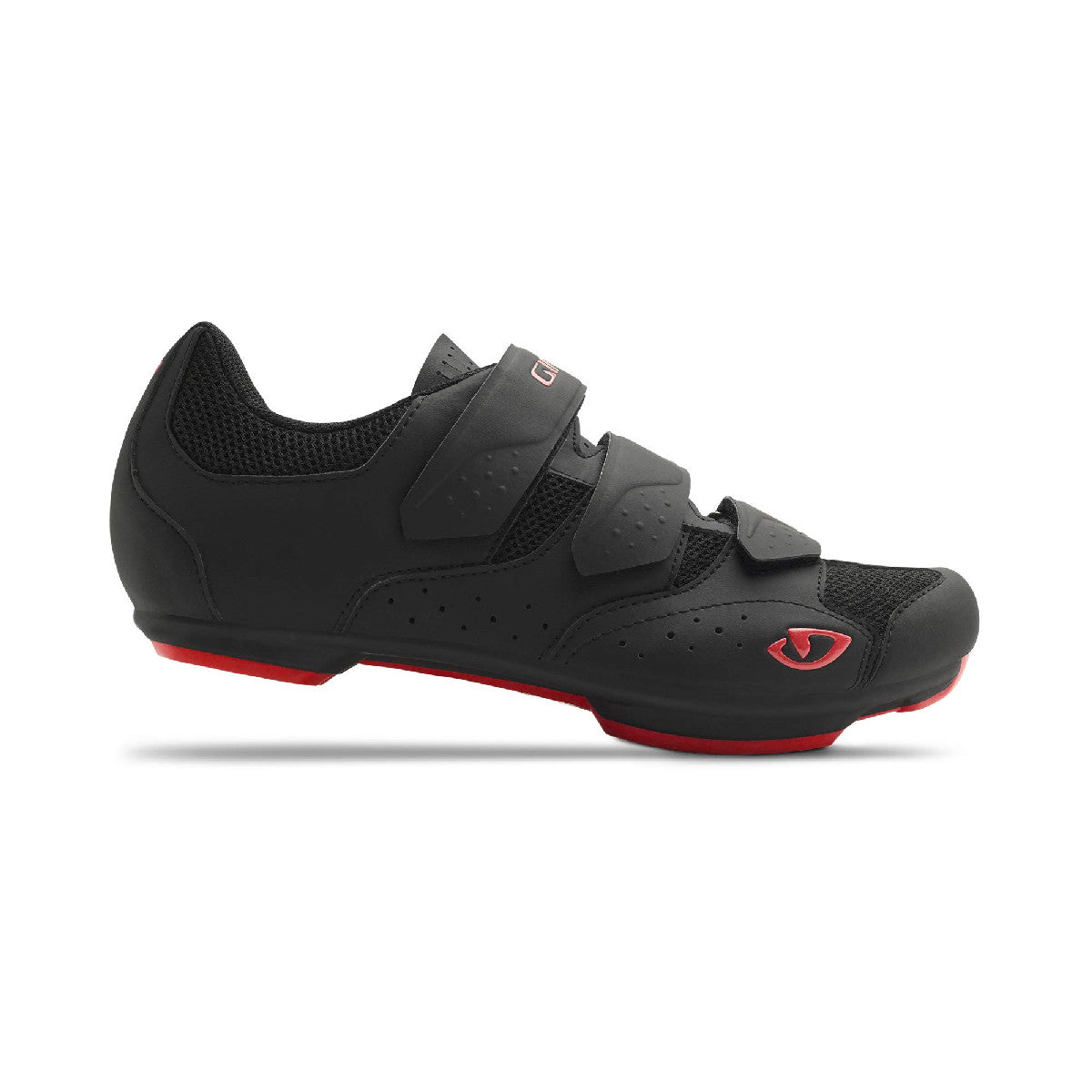 Giro REV cycling shoe, black with red accents, hook-and-loop strap and logo