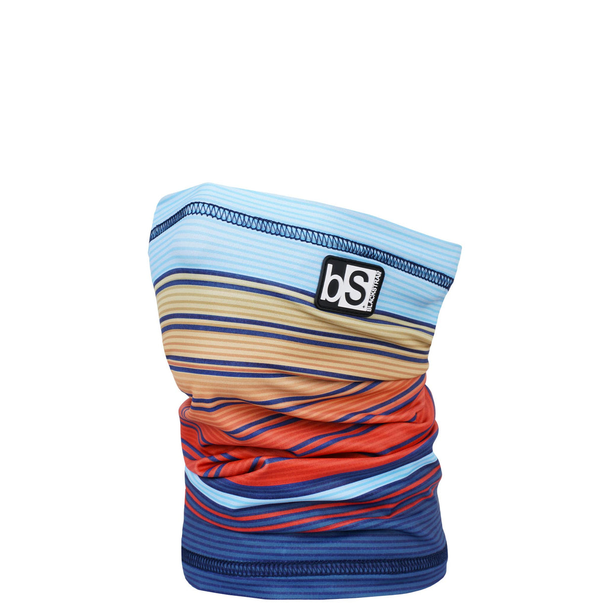 Kids dual-layer tube neck gaiter, striped light blue, orange and red