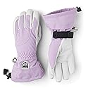 Hestra women’s heli-ski gloves in lavender purple with offwhite accents, cuff strap