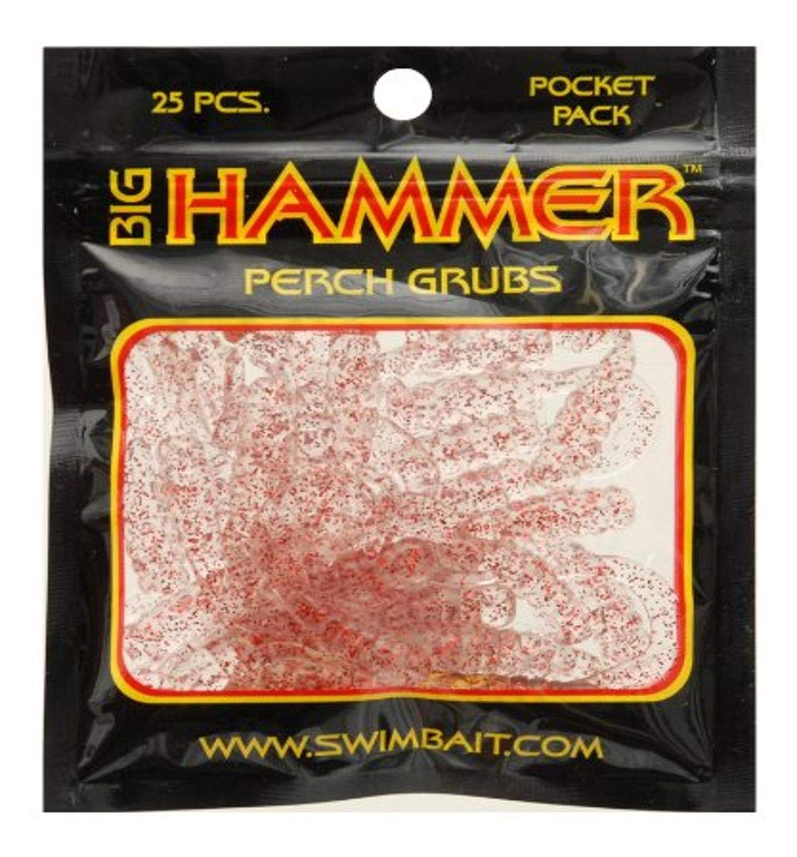 Big Hammer perch grub fishing tackle, clear red, 25 pcs pocket pack