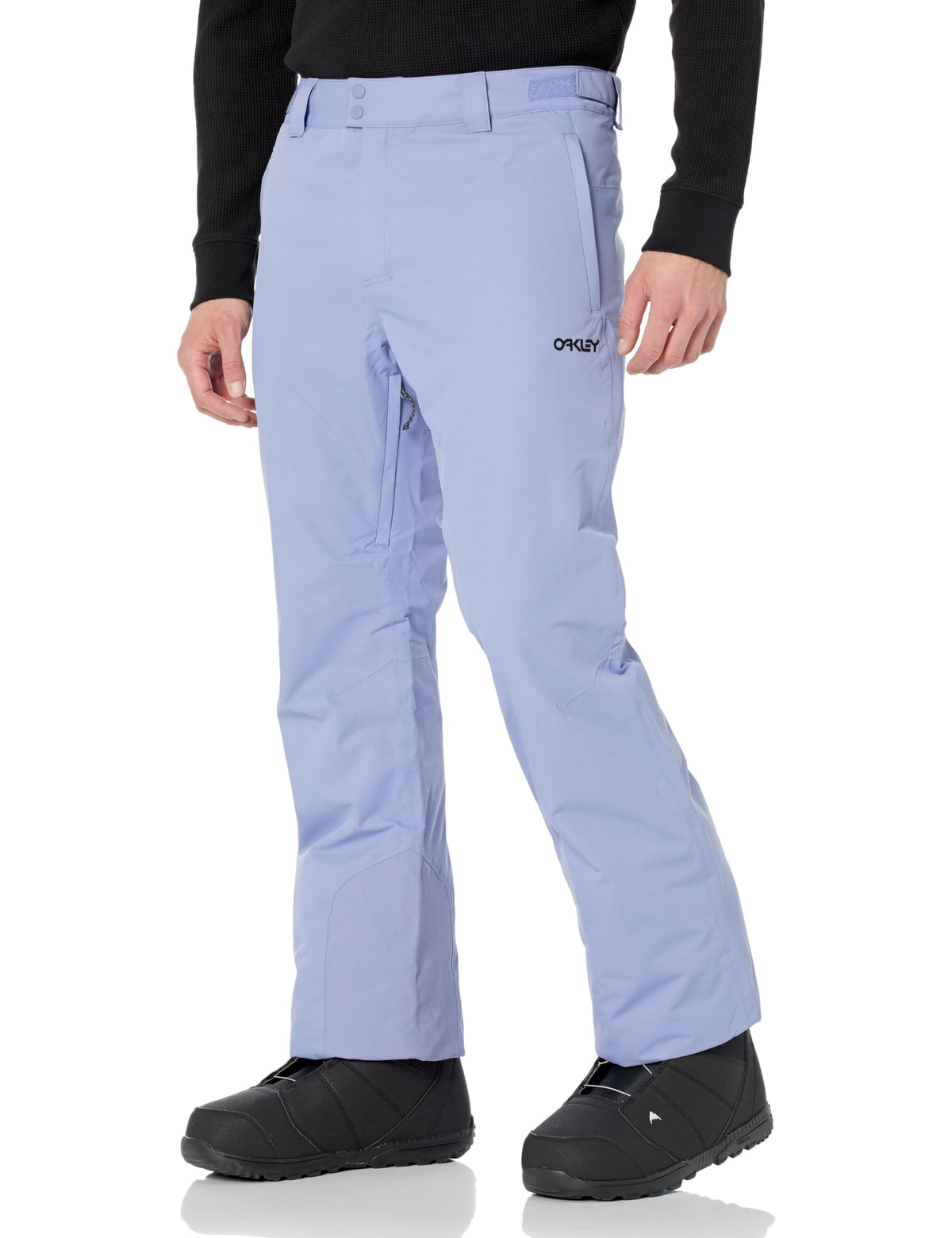 Light blue Oakley insulated ski pants with zip fly and logo on thigh