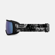 Giro Facet snow goggles side view, blue mirrored lens and black patterned strap