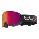 Bolle snow goggles with magenta lens and black patterned strap, small side profile