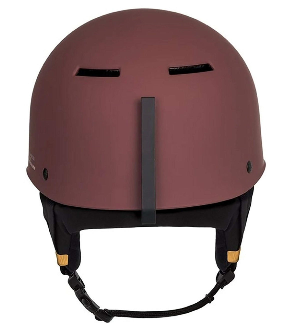 Matte burgundy snow helmet front view with central ventilation slot