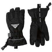 Black waterproof youth five-finger gloves with wrist strap and Hestra patch