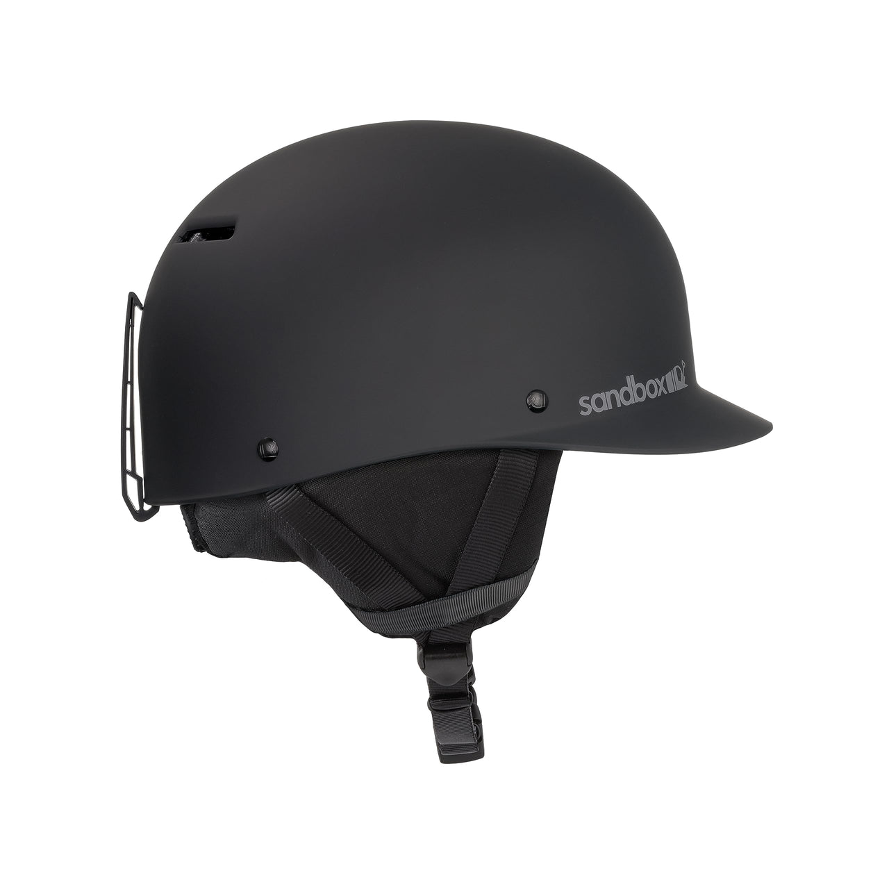 Black adult BOA ski helmet with chin strap and side vents