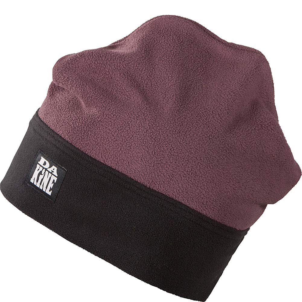 Dakine fleece beanie with purple top and black brim, logo patch front