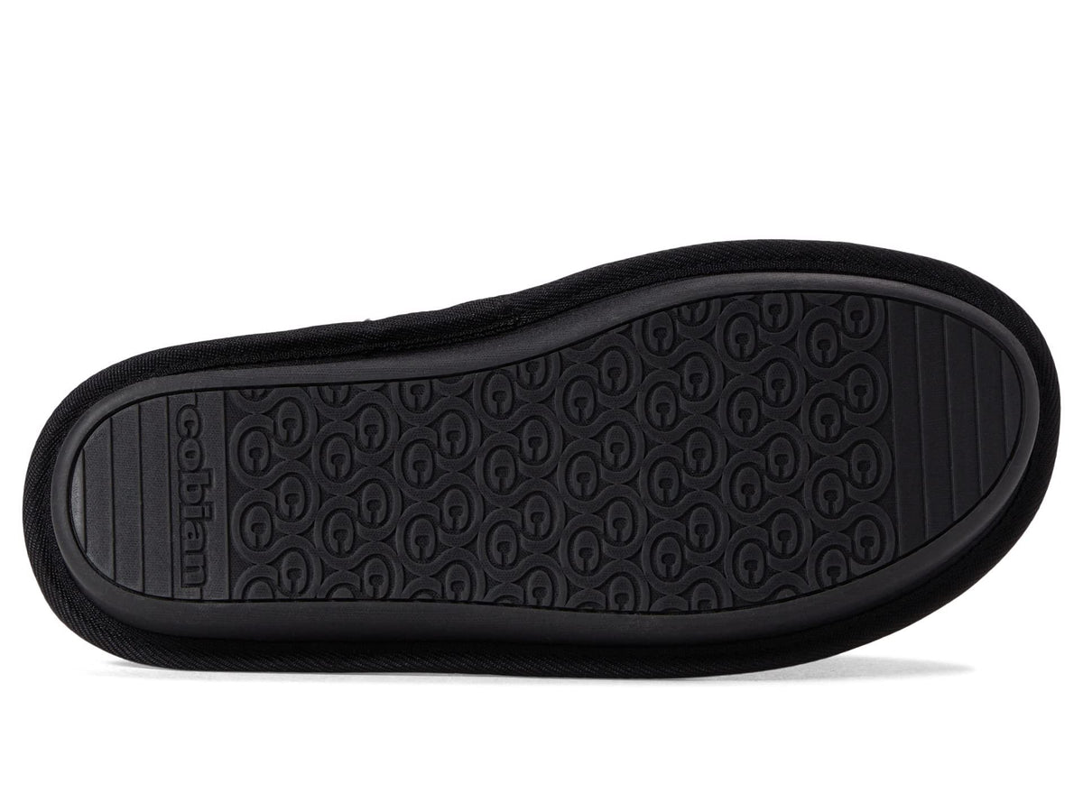 Black rubber outsole with textured tread and embossed pattern