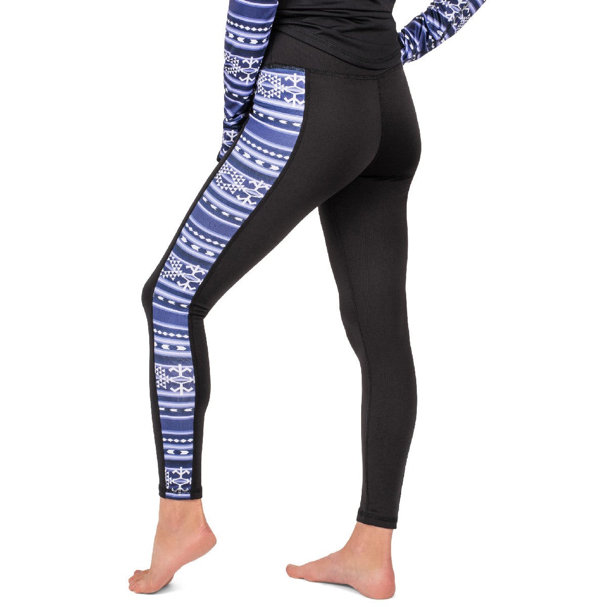 Blackstrap women's Therma baselayer pants, black with blue patterned side panels
