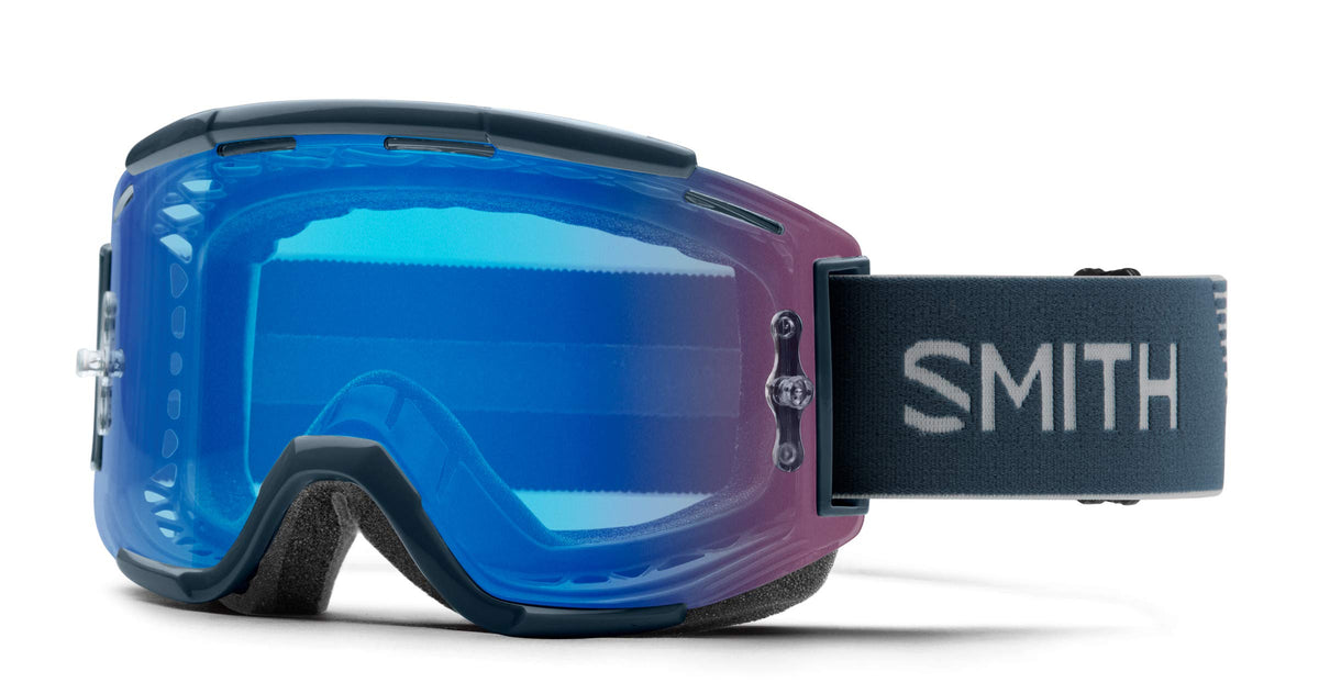 Smith Squad snow goggles with blue frame and reflective blue lens, foam seal