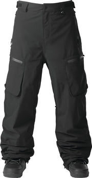 Men's snow sport pants in dark gray with side cargo pockets and elastic cuffs