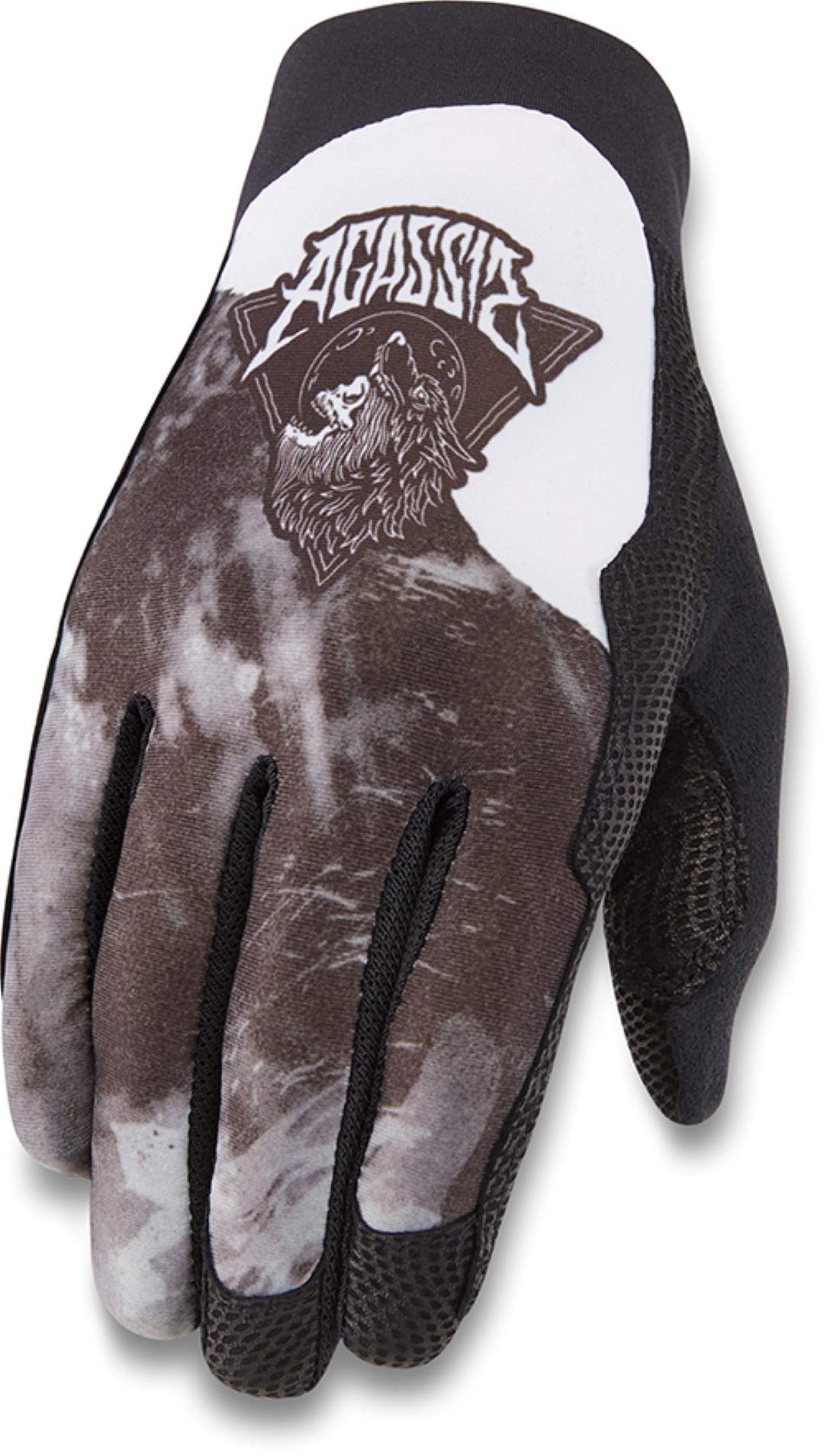 Dark cycling gloves with white back panel and bold graphic logo