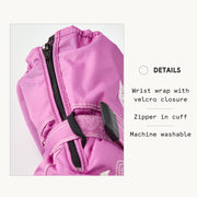 Hestra baby zip long mitt in purple with zipper cuff and Velcro wrist closure